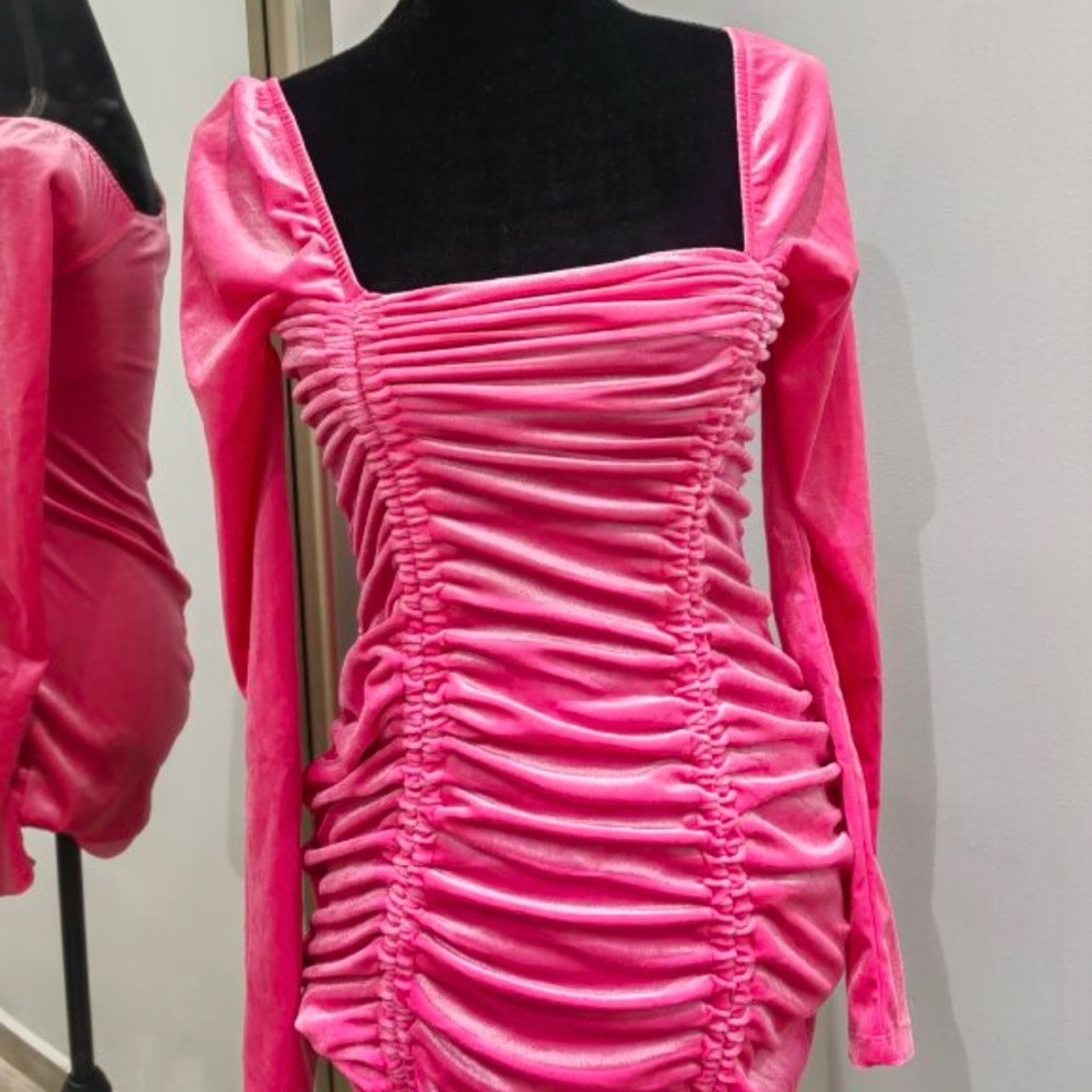Elegant Pink Velvet Ruched Dress